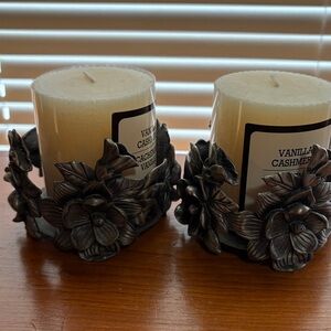 Vintage Pewter Floral Hibiscus Candle Holders,Candles Included.